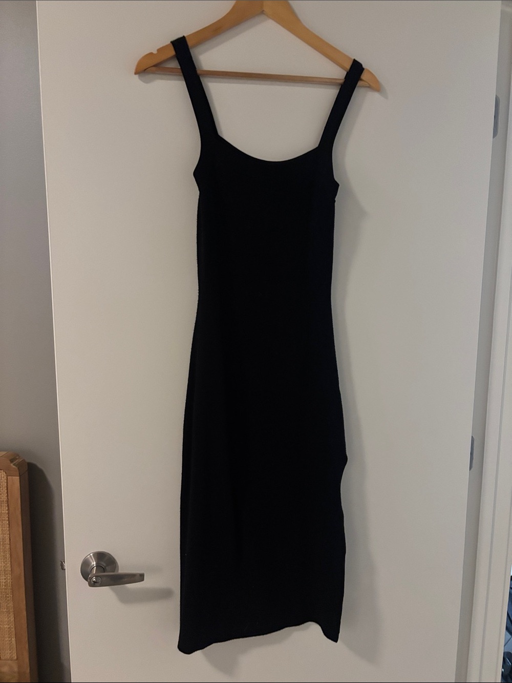 Aritzia Sleek Black Midi Dress with Wide Straps